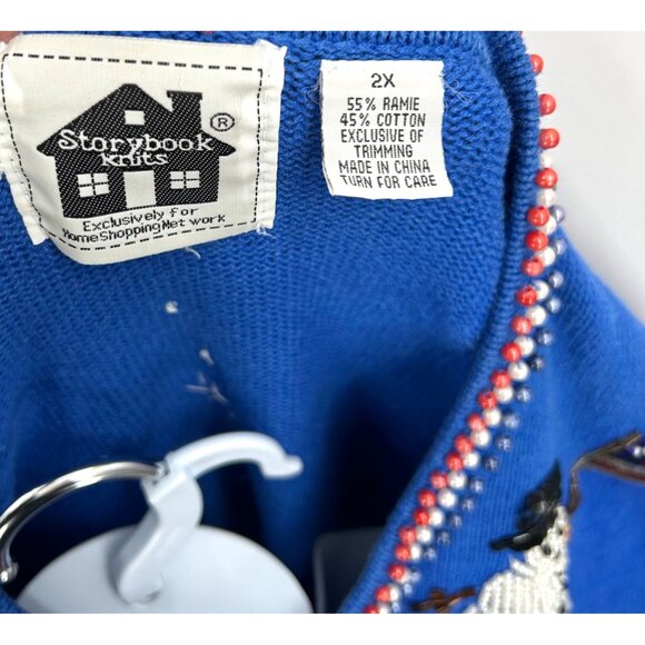 STORYBOOK KNITS AMERICAN SNOWMEN SEQUIN BEAD SNOWMAN FLAG GRANNY CORE CARDIGAN - Picture 7 of 7